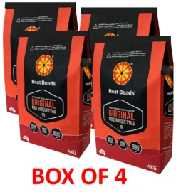 HEAT BEADS® ORIGINAL BBQ BRIQUETTES Long Burn Premium Briquettes 4 Kg Bulk Pack Outer Box Of 4